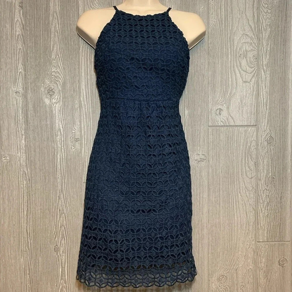 Romeo & Juliet Couture Navy Woven Crochet Dress S - Picture 2 of 7